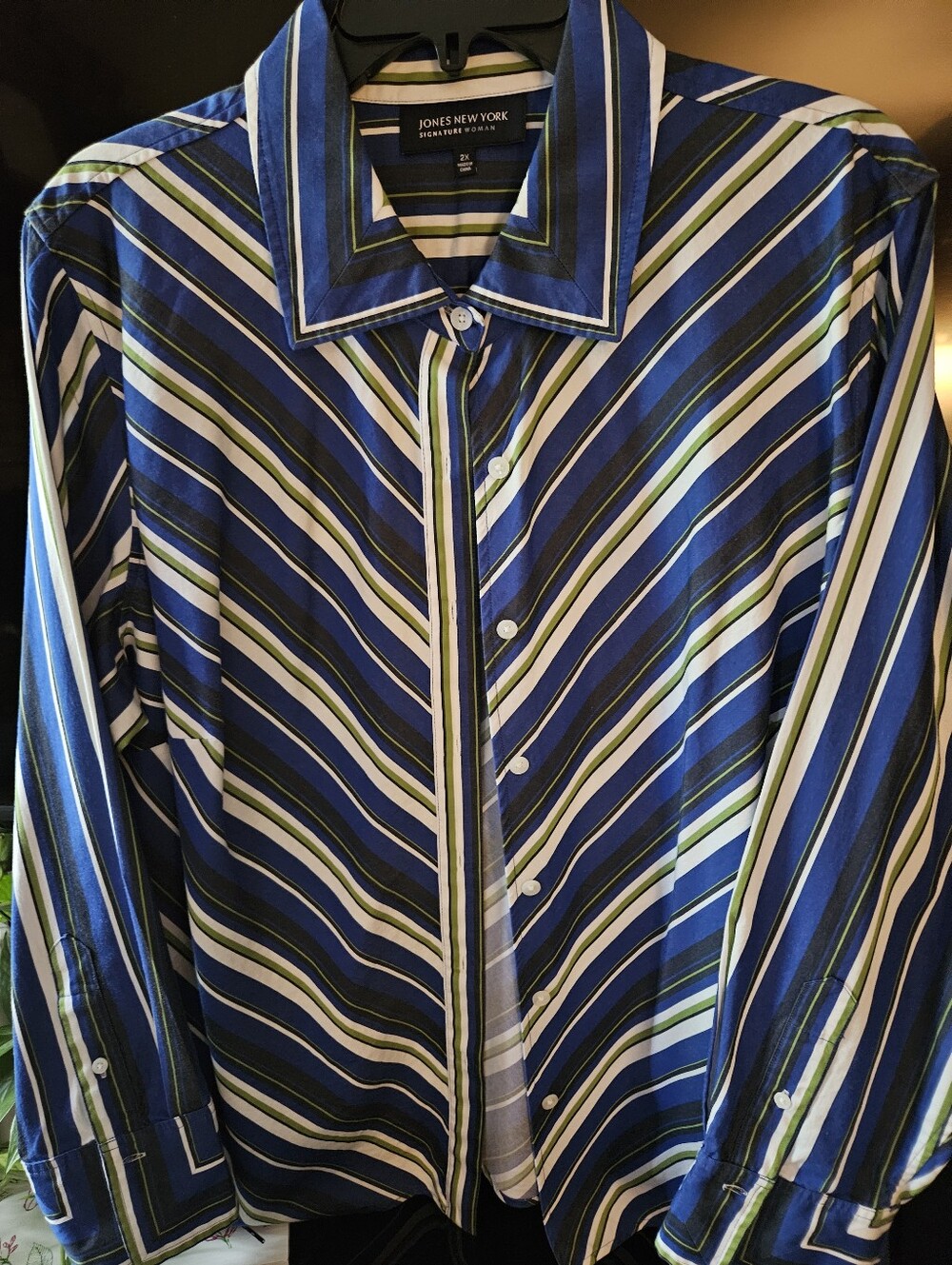 Jones New York Blue, White & Green Striped Dress Shirt